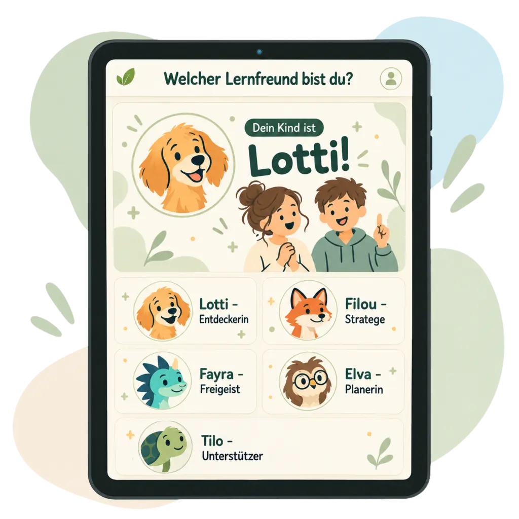 Lernfreunde-Ergebnis Lotti auf einem Tablet